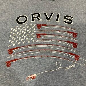Orvis Men’s Lt Blue Short Sleeve American Flag Fly Fishing Tee Size L
